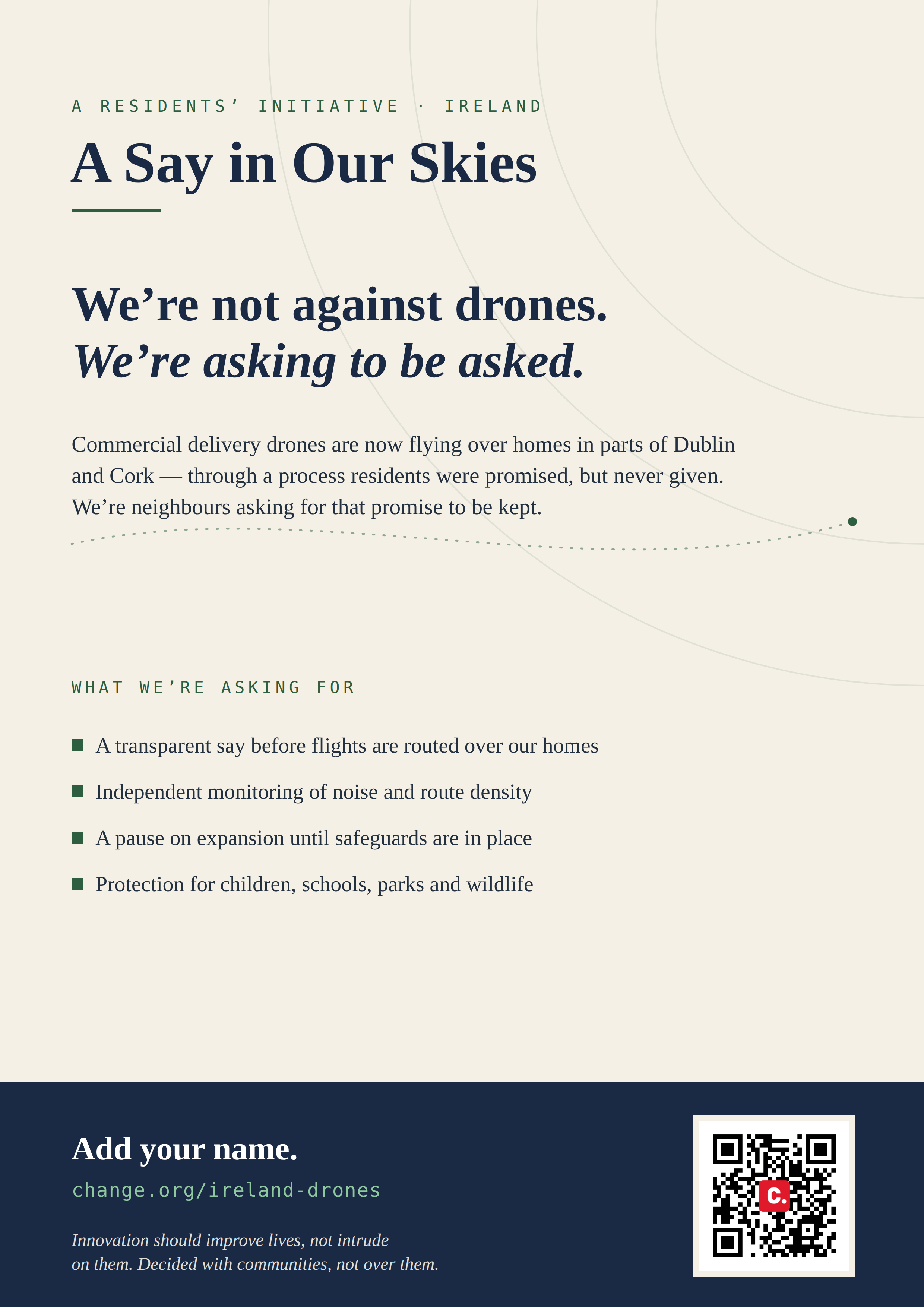 Poster — A Say in Our Skies: we're not against drones, we're asking to be asked